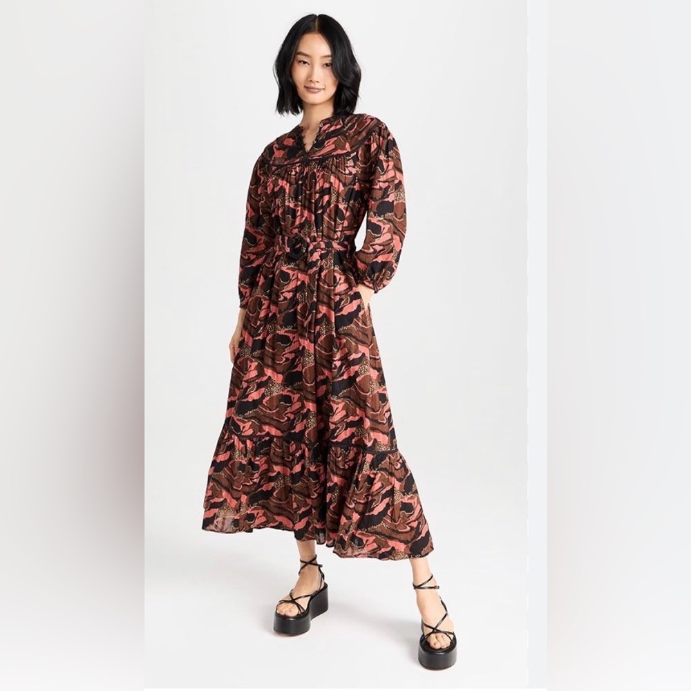 Cleobella Coral Pink & Brown Patterned Maxi Dress